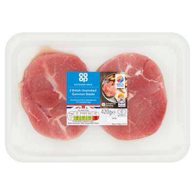 Co-op Outdoor Bred 2 British Unsmoked Gammon Steaks 420g Co-op Outdoor Bred 2 British Unsmoked Gammon Steaks 420g