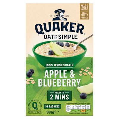 Quaker Oat So Simple Apple and Blueberry 10x36g Quaker Oat So Simple Apple and Blueberry 10x36g
