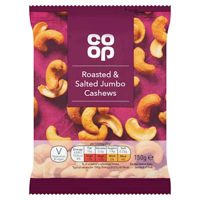 Co-op Roasted & Salted Jumbo Cashews 150g Co-op Roasted & Salted Jumbo Cashews 150g