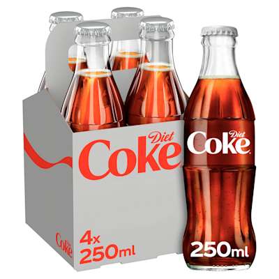 Coca Cola Diet Coke Glass Bottle 4x250ml Coca Cola Diet Coke Glass Bottle 4x250ml