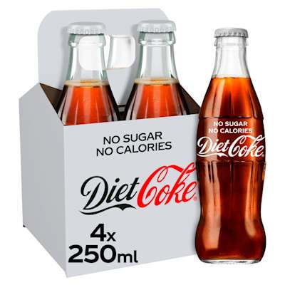 Coca Cola Diet Coke Glass Bottle 4x250ml Coca Cola Diet Coke Glass Bottle 4x250ml