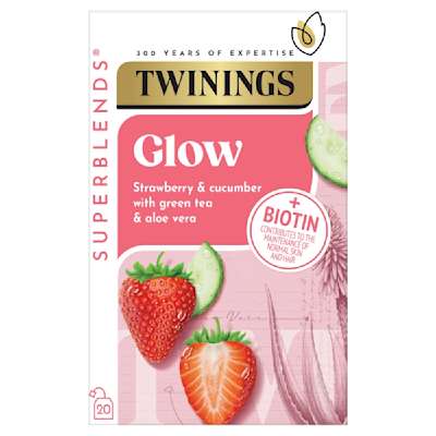 Twinings Superblends 20 Glow Strawberry & Cucumber with Green Tea & Aloe Vera 40g Twinings Superblends 20 Glow Strawberry & Cucumber with Green Tea & Aloe Vera 40g