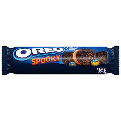 Oreo Spooky Cocoa Sandwich Cookies Filled with Vanilla Flavour Filling 154g Oreo Spooky Cocoa Sandwich Cookies Filled with Vanilla Flavour Filling 154g