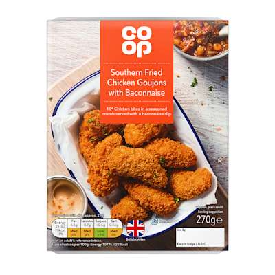 Co-op Southern Fried Chicken Goujons with Baconnaise 270g Co-op Southern Fried Chicken Goujons with Baconnaise 270g