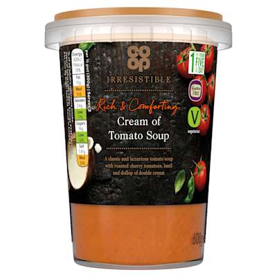 Co-op Irresistible Rich & Comforting Cream of Tomato Soup 600g Co-op Irresistible Rich & Comforting Cream of Tomato Soup 600g