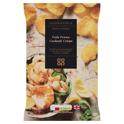 Co-op Irresistible Posh Prawn Cocktail Crisps 150g Co-op Irresistible Posh Prawn Cocktail Crisps 150g