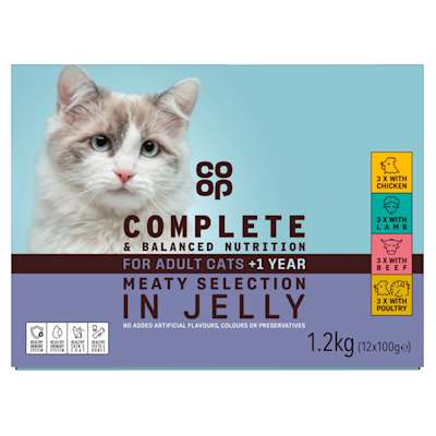 Co-op Meaty Selection in Jelly for Adult Cats +1yr 12 x 100g Co-op Meaty Selection in Jelly for Adult Cats +1yr 12 x 100g