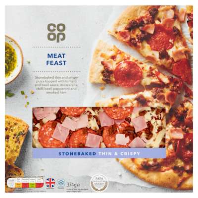 Co-op Stonebaked Thin & Crispy Meat Feast Pizza 374g Co-op Stonebaked Thin & Crispy Meat Feast Pizza 374g