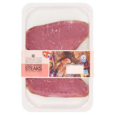 Co-op British Beef 2 Ranch Steaks 300g Co-op British Beef 2 Ranch Steaks 300g