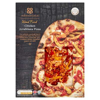 Co-op Irresistible Wood Fired Chicken Arrabbiata Pizza 510g Co-op Irresistible Wood Fired Chicken Arrabbiata Pizza 510g