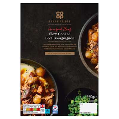 Co-op Irresistible Hereford Beef Slow Cooked Beef Bourguignon 550g Co-op Irresistible Hereford Beef Slow Cooked Beef Bourguignon 550g