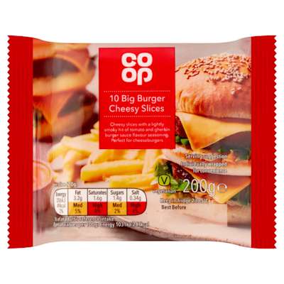 Co-op 10 Big Burger Cheesy Slices 200G Co-op 10 Big Burger Cheesy Slices 200G