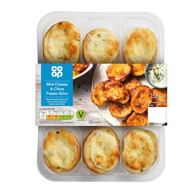 Co-op 9 Mini Cheese & Chive Potato Skins 252g Co-op 9 Mini Cheese & Chive Potato Skins 252g
