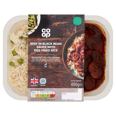 Co-op Beef in Black Bean Sauce with Egg Fried Rice 400g Co-op Beef in Black Bean Sauce with Egg Fried Rice 400g