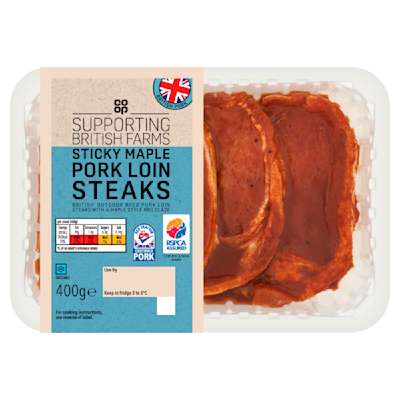 Co-op Sticky Maple Pork Loin Steaks 400g Co-op Sticky Maple Pork Loin Steaks 400g