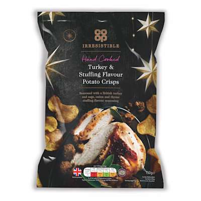 Co-op Irresistible Turkey & Stuffing Flavour Potato Crisps 150g Co-op Irresistible Turkey & Stuffing Flavour Potato Crisps 150g