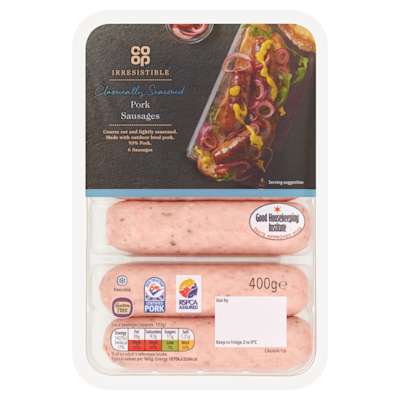 Co-op Irresistible Classically Seasoned 6 Pork Sausages 400g Co-op Irresistible Classically Seasoned 6 Pork Sausages 400g