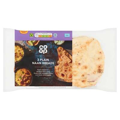 Co-op Plain Naan Breads 2 Pack 260g Co-op Plain Naan Breads 2 Pack 260g