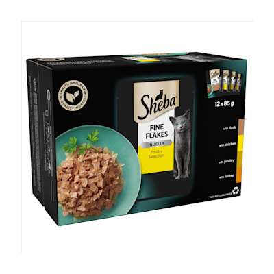 Sheba Fine Flakes Adult Cat Food Pouch Poultry Selection in Jelly 12 x 85g Sheba Fine Flakes Adult Cat Food Pouch Poultry Selection in Jelly 12 x 85g