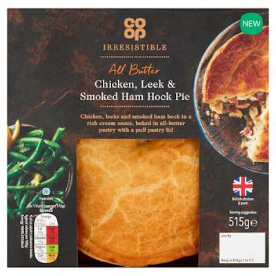 Co-op Irresistible Chicken Leek & Smoked Ham Pie 515g Co-op Irresistible Chicken Leek & Smoked Ham Pie 515g