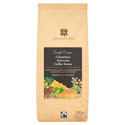 Co-op Irresistible Fairtrade Colombian Beans 200g Co-op Irresistible Fairtrade Colombian Beans 200g