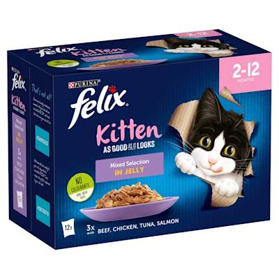 Felix As Good As It Looks Cat Food Kitten Mixed Selection in Jelly Wet Cat Food 12x100g Felix As Good As It Looks Cat Food Kitten Mixed Selection in Jelly Wet Cat Food 12x100g