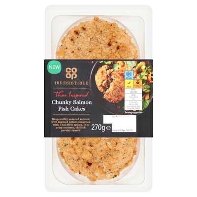 Co-op Irresistible Thai Inspired Chunky Salmon Fish Cakes 270g Co-op Irresistible Thai Inspired Chunky Salmon Fish Cakes 270g