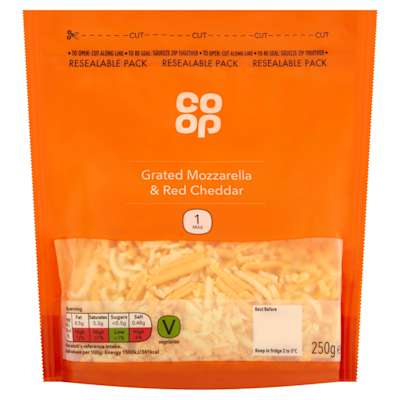 Co-op Grated Mozzarella & Red Cheddar 250g Co-op Grated Mozzarella & Red Cheddar 250g