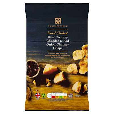Co-op Irresistible West Country Cheddar & Red Onion Chutney Crisps 150g Co-op Irresistible West Country Cheddar & Red Onion Chutney Crisps 150g