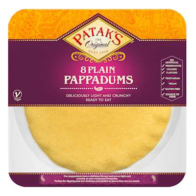 Pataks Ready To Eat Plain Pappadums 8 Pack 64g Pataks Ready To Eat Plain Pappadums 8 Pack 64g