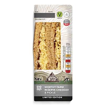 Co-op Worthy Farm Reserve Cheddar & Pickle Sandwich Co-op Worthy Farm Reserve Cheddar & Pickle Sandwich