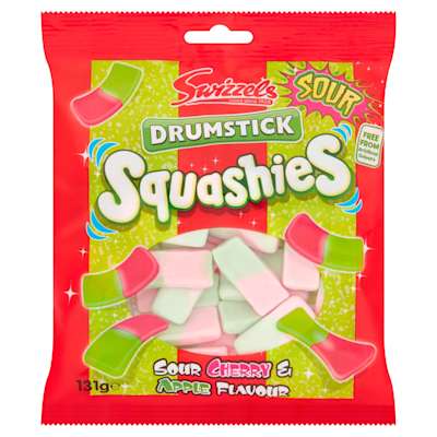 Swizzels Drumstick Squashies Sour Cherry & Apple Flavour Bag 131g Swizzels Drumstick Squashies Sour Cherry & Apple Flavour Bag 131g