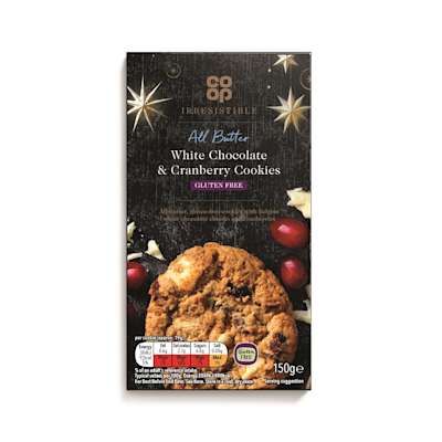 Co-op Irresistible White Chocolate & Cranberry Cookies 150g Co-op Irresistible White Chocolate & Cranberry Cookies 150g