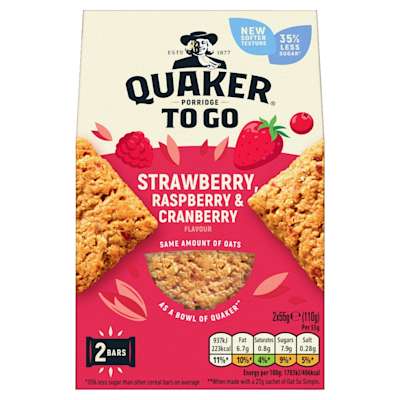 Quaker Porridge to Go Squares Red Fruits 2 x 55g Quaker Porridge to Go Squares Red Fruits 2 x 55g