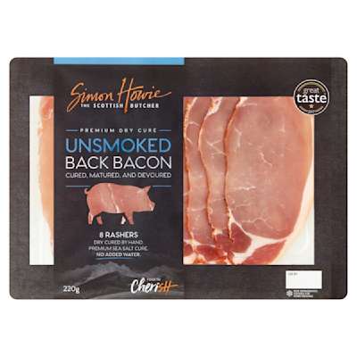 Simon Howie Dry Cure Unsmoked Bacon 220g Simon Howie Dry Cure Unsmoked Bacon 220g
