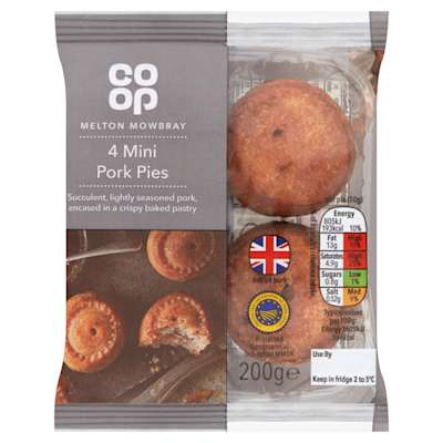 Co-op 4 Mini Melton Mowbray Pork Pies 200g Co-op 4 Mini Melton Mowbray Pork Pies 200g