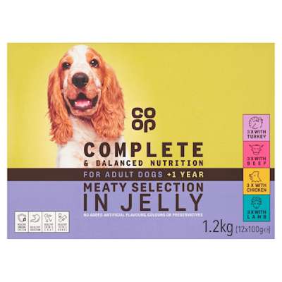 Co-op Meaty Selection in Jelly for Adult Dogs +1yr 12 x 100g Co-op Meaty Selection in Jelly for Adult Dogs +1yr 12 x 100g