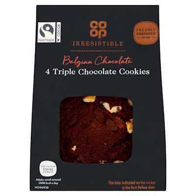 Co-op Irresistible Belgian Chocolate 4 Triple Chocolate Cookies Co-op Irresistible Belgian Chocolate 4 Triple Chocolate Cookies