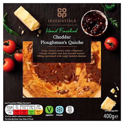 Co-op Irresistible Hand Finished Cheddar Ploughman's Quiche 400g Co-op Irresistible Hand Finished Cheddar Ploughman's Quiche 400g