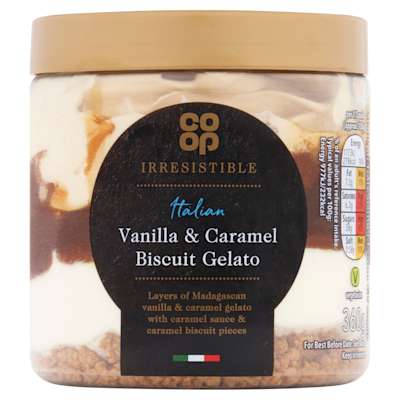 Co-op Irresistible Vanilla & Caramel Cookie Gelato 360g Co-op Irresistible Vanilla & Caramel Cookie Gelato 360g