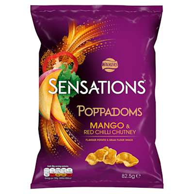 Walkers Sensations Mango & Red Chilli Poppadoms 82.5g Walkers Sensations Mango & Red Chilli Poppadoms 82.5g