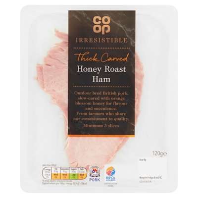 Co-op Irresistible Thick Carved Honey Roast Ham 120g Co-op Irresistible Thick Carved Honey Roast Ham 120g