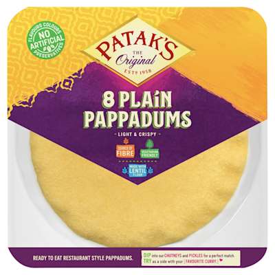 Patak's Ready To Eat Plain Pappadums 8 Pack 64g Patak's Ready To Eat Plain Pappadums 8 Pack 64g