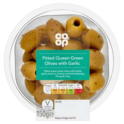 Co-op Queen Green Olives with Garlic 150g Co-op Queen Green Olives with Garlic 150g