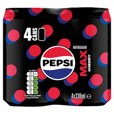 Pepsi Max Cherry 4 x 330ml Pepsi Max Cherry 4 x 330ml