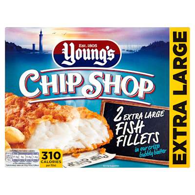 Youngs Chip Shop 2 Extra Large Fish Fillets In Batter 320g Youngs Chip Shop 2 Extra Large Fish Fillets In Batter 320g