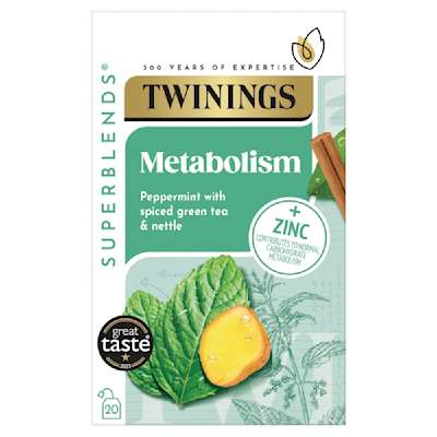 Twinings Superblends Metabolism Peppermint & Spiced Green Tea 20 Tea Bags 40g Twinings Superblends Metabolism Peppermint & Spiced Green Tea 20 Tea Bags 40g