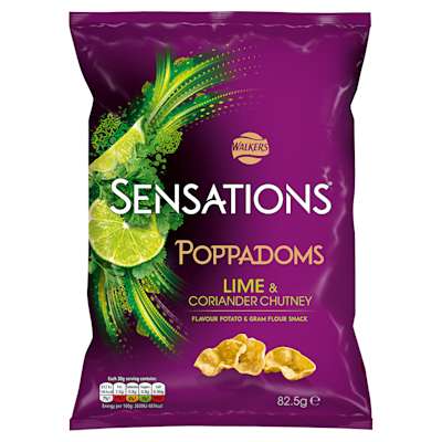 Walkers Sensations Lime & Coriander Poppadoms 82.5g Walkers Sensations Lime & Coriander Poppadoms 82.5g