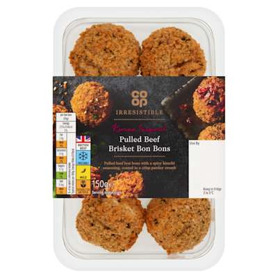 Co-op Irresistible Pulled Beef Brisket Bon Bons 150g Co-op Irresistible Pulled Beef Brisket Bon Bons 150g