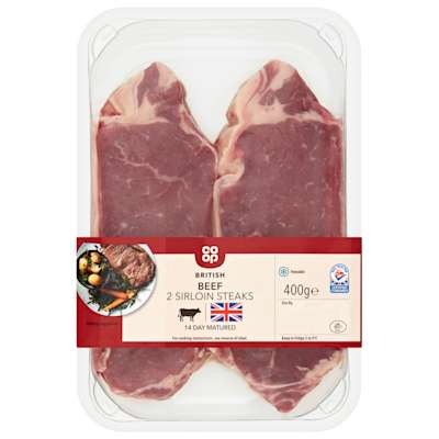 Co-op British Beef Sirloin Steak Twin Pack 400g Co-op British Beef Sirloin Steak Twin Pack 400g